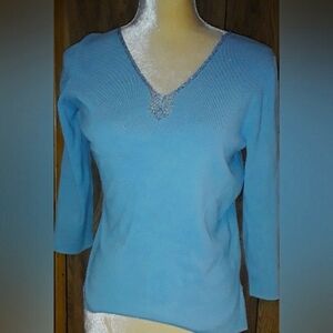 Blue Longsleeved V Neck Size Medium Blouse Top Casual Shirt